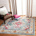 SAFAVIEH Monaco Collection Area Rug - 8'8" Square, Light Blue & Fuchsia, Boho Chic Medallion Distressed Design, Non-Shedding & Easy Care, Ideal for High Traffic Areas in Living Room, Bedroom (MNC243J)