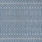 Unique Loom Outdoor Trellis Collection Area Rug - Tribal Trellis (10' Square, Blue/ Ivory)