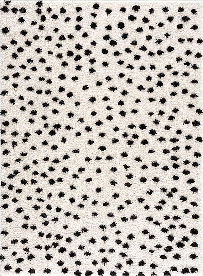 Hauteloom Tilos Dalmatian Hallway, Entryway Shag Runner Rug - Shaggy Runner Rug - Dot Pattern - High Plush Pile - Black, White - 2'7" x 7'3"