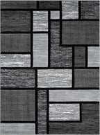 Area Rug Modern 2x7 Grey Black Squares Geometry Soft Hand Carved Contemporary Floor Carpet Fluffy Texture for Indoor Living Dining Room and Bedroom Area