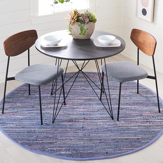 SAFAVIEH Rag Rug Collection 4' Round Purple / Multi RAR121D Handmade Boho Stripe Cotton Area Rug