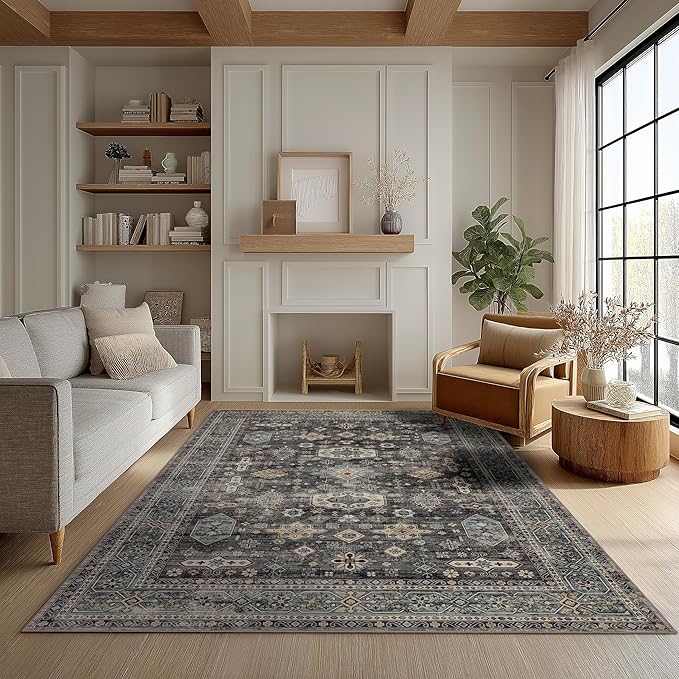 Area Rug Non Slip Machine Washable Ultra Soft Living Room/Bedroom/Kitchen/Outdoor/Classroom Silver, 5'×7'