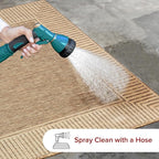 Nuloom Asha Light Brown/Ivory, 6'7" Square, Casual, Striped Border, Soft and Cozy, High Traffic, Stain Resistant, Easy Clean, Durable Area Rug for Indoor/Outdoor Patio, Deck, Porch, Garden, Courtyard