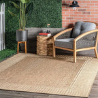 Nuloom Asha Light Brown/Ivory, 6'7" x 9', Casual, Striped Border, Soft and Cozy, High Traffic, Stain Resistant, Easy Clean, Durable Area Rug for Indoor/Outdoor Patio, Deck, Porch, Garden, Courtyard