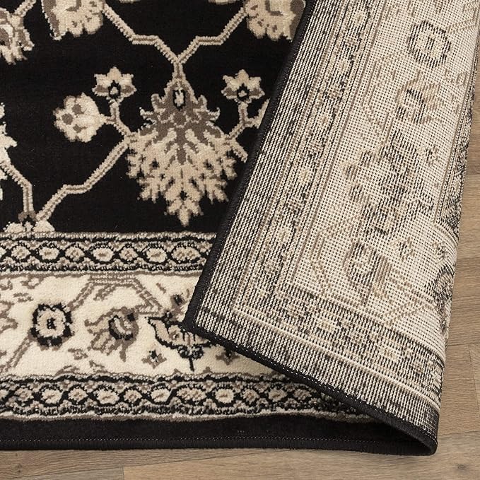Superior Elegant Kingfield Collection Area Rug, 8mm Pile Height with Jute Backing, Classic Bordered Rug Design, Anti-Static, Water-Repellent Rugs - Black, 2'7" x 8' Runner