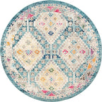 SAFAVIEH Madison Collection Area Rug - 6'7" Round, Dark Blue & Yellow, Boho Diamond Distressed Design, Non-Shedding & Easy Care, Ideal for High Traffic Areas in Living Room, Bedroom (MAD418N)