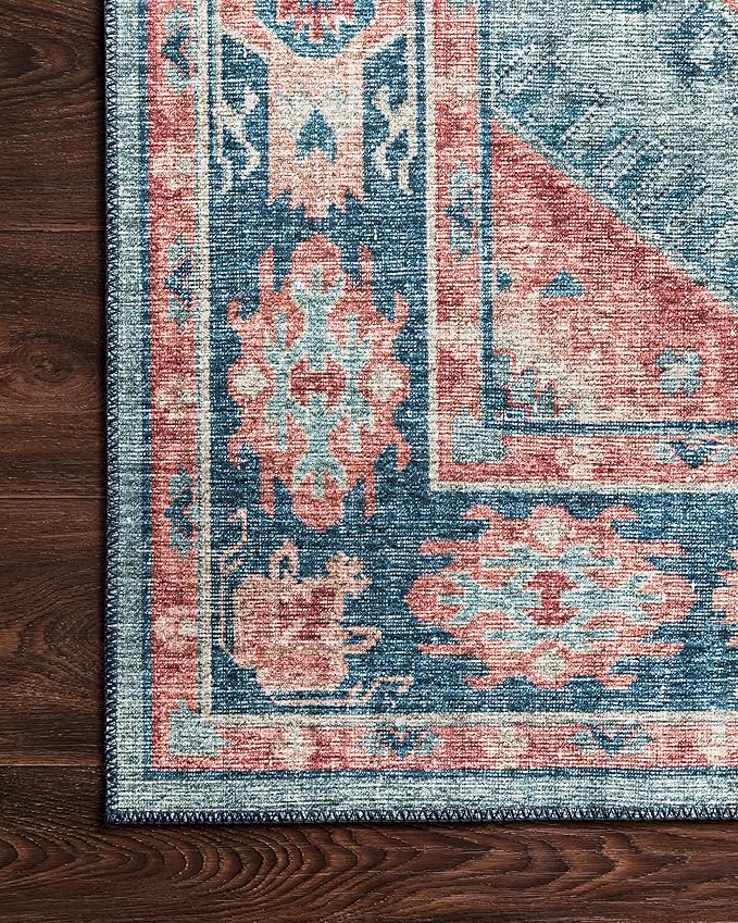 Loloi Skye Collection SKY-03 Turquoise/Terracotta 7' x 9' Oval Area Rug