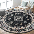MUJOO Black Round Rug 6ft,Circle Washable Area Rugs for Bedroom Living Room Bathroom,Boho Large Vintage Bohemian Distressed Farmhouse Non Slip Circular Carpet,Floral
