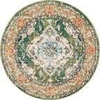 SAFAVIEH Monaco Collection Area Rug - 4' Round, Forest Green & Light Blue, Boho Medallion Distressed Design, Non-Shedding & Easy Care, Ideal for High Traffic Areas in Living Room, Bedroom (MNC243F)