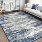 Bavni Rugs for Bedroom, Machine Washable Blue Rug Non-Slip, Foldable Modern 6x9 Area Rugs, Soft Low Pile Carpet for Living Room, Dining Room, Playroom, Blue/Ivory