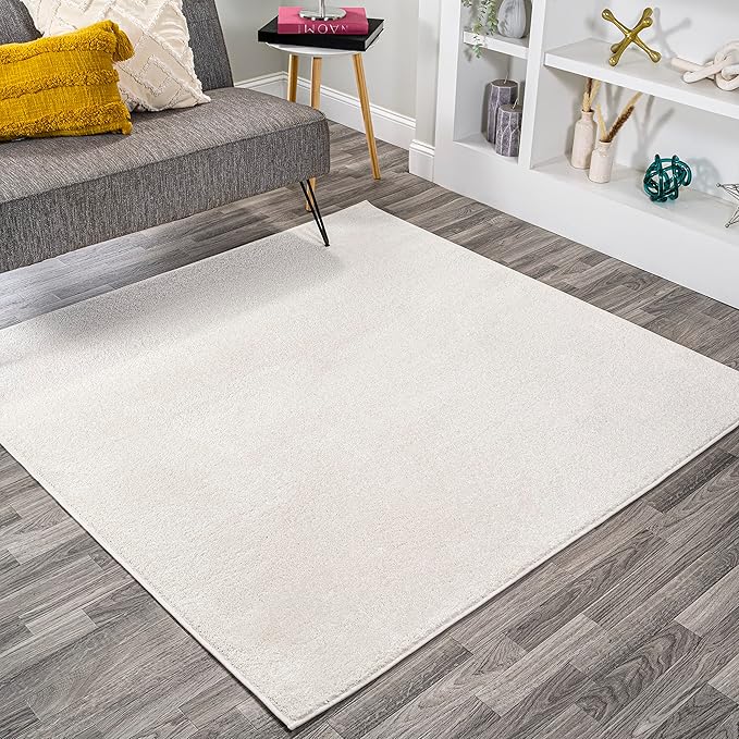 JONATHAN Y Haze Solid Low-Pile Cream 6x6 Square Indoor Area Rug, Coastal,Bohemian,Minimalist,Classic, Easy-Cleaning for Living Room,Bedroom,Kitchen,Pet Friendly,Non-Shedding (SEU100T-6SQ)