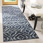 SAFAVIEH Adirondack Collection Runner Rug - 2'6" x 14', Navy & Ivory, Modern Diamond Distressed Design, Non-Shedding & Easy Care, Ideal for High Traffic Areas in Living Room, Bedroom (ADR131N)