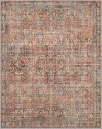 GENIMO 2x3 Area Rugs for Living Room, Machine Washable Non Slip Vintage Rugs, Low Pile Lightweight Chenille Print Rug for Bedroom, Dining Room, Home Office, Terracotta Indigo