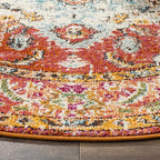 SAFAVIEH Monaco Collection Area Rug - 3' Round, Orange & Light Blue, Boho Chic Medallion Distressed Design, Non-Shedding & Easy Care, Ideal for High Traffic Areas in Living Room, Bedroom (MNC243H)