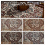 Kokia 5x7 Washable Area Rugs Maroon with Vintage Orient Design, Soft Rug for Living Room or Bedroom, Non-Slip Low Pile Stain Resistance Features, Distressed Medallion Pattern