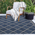 FH Home Flat Woven Outdoor Rug - Waterproof, Easy to Clean, Stain Resistant - Premium Polypropylene Yarn - Moroccan Geometric Lattice - Patio, Porch, Deck, Balcony - Tunis - Blue - 5ft 4in x 7ft 6in