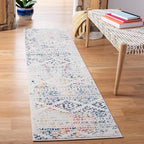 SAFAVIEH Tulum Collection Runner Rug - 2' x 7', Ivory & Blue, Moroccan Boho Tribal Design, Non-Shedding & Easy to Clean, Ideal for Living Room, Hallway, Foyer, Entryway, Bedroom (TUL272C)