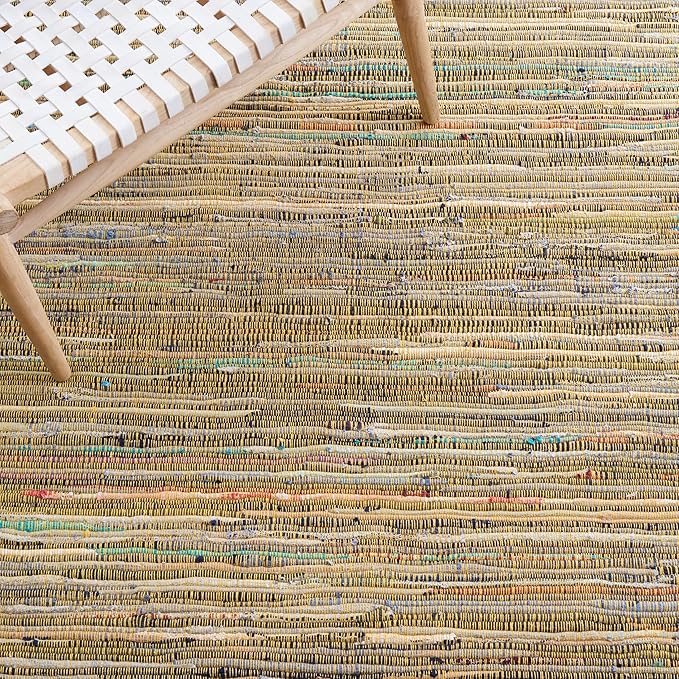SAFAVIEH Rag Rug Collection Runner Rug - 2'3" x 10', Yellow & Multi, Handmade Boho Stripe Cotton, Ideal for High Traffic Areas in Living Room, Bedroom (RAR121H)