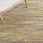 SAFAVIEH Rag Rug Collection Area Rug - 6' Square, Yellow & Multi, Handmade Boho Stripe Cotton, Ideal for High Traffic Areas in Living Room, Bedroom (RAR121H)