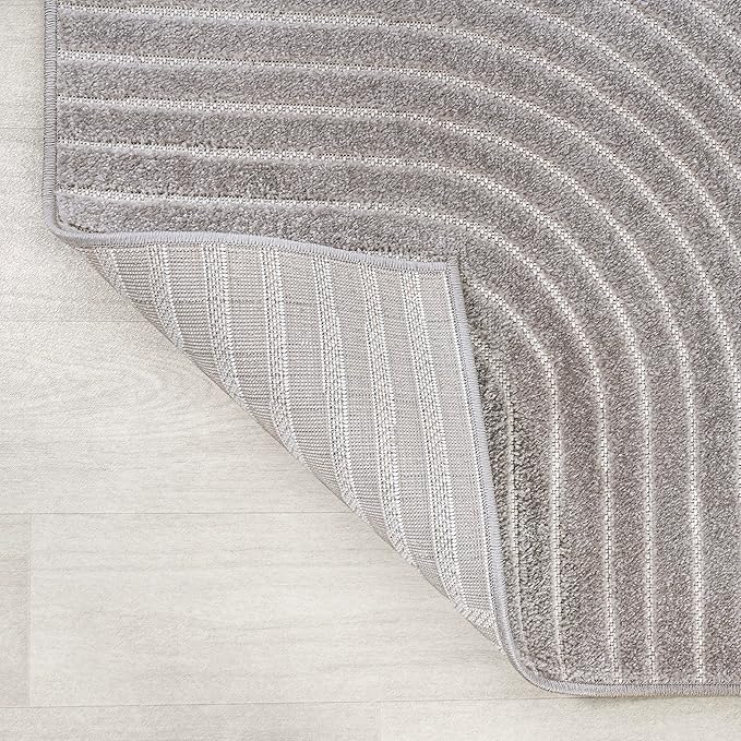 JONATHAN Y Hallie High-Low Curve Gray/Ivory Indoor/Outdoor Runner Rug, 2x10, Minimalist, Pet Friendly, Non-Shedding, Stain Resistant, Hose-Washable for Backyard, Patio, Porch (SCN100A-210)