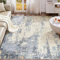 9x12 Area Rug Living Room Rugs - Washable Neutral Modern Abstract Soft Thin Rug Indoor Floor No Slip Rug Carpet for Bedroom Under Dining Table Home Office Decor - Blue/Light Brown