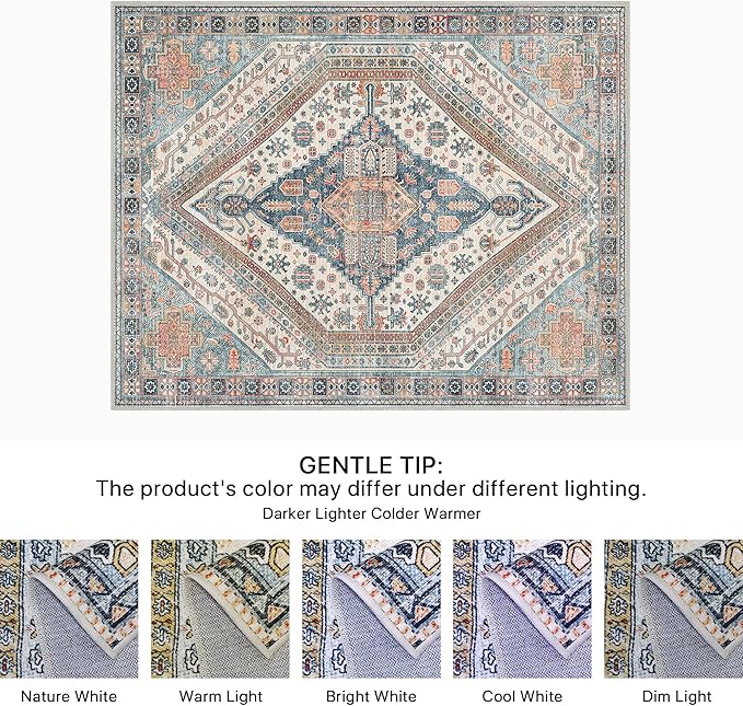 Bavni Kitchen Rug 2x5 Runner Rugs for Hallways Entryway, Washable Vintage Print Carpet, Ultra-Thin Chenille Low Pile Lightweight Rug with Non Slip Backing, Blue/Orange