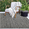 FH Home Flat Woven Outdoor Rug - Waterproof, Easy to Clean, Stain Resistant - Premium Polypropylene Yarn - Striped Boho - Patio, Porch, Deck, Balcony - Amman - Charcoal - 5ft 2in x 7ft 6in