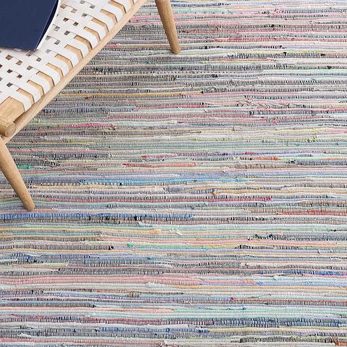 SAFAVIEH Rag Rug Collection Runner Rug - 2'3" x 7', Grey & Multi, Handmade Boho Stripe Cotton, Ideal for High Traffic Areas in Living Room, Bedroom (RAR121M)