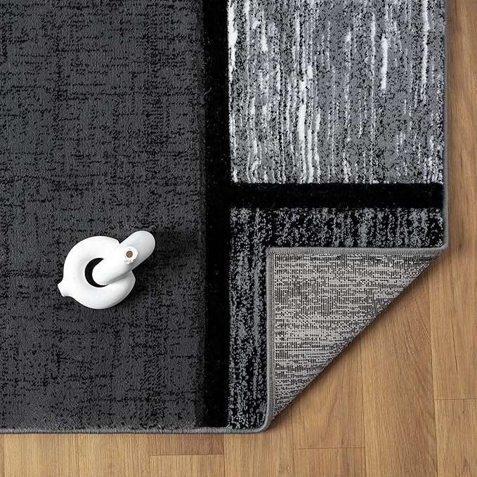 Area Rug Modern 5x7 Grey Black Geometry Squares Soft Hand Carved Contemporary Floor Carpet Fluffy Texture for Indoor Living Dining Room and Bedroom Area