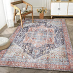 Bloom Rugs Washable Non-Slip 6' x 9' Rug - Terracotta/Blue Traditional Medallion Area Rug for Living Room, Bedroom, Dining Room, and Kitchen - Exact Size: 6' x 9'