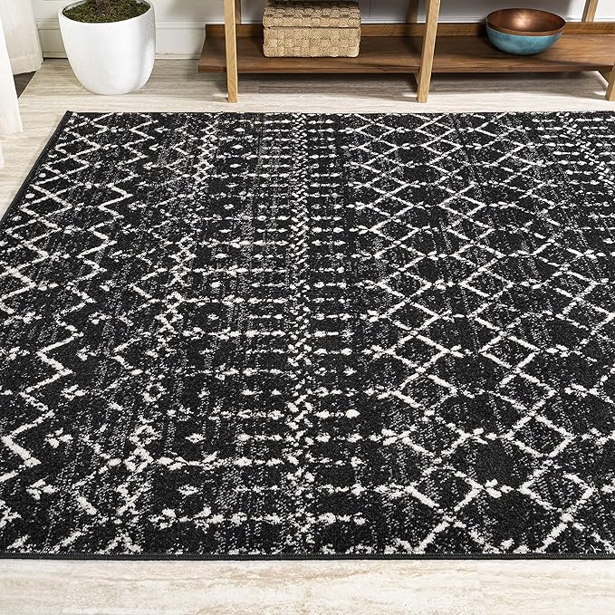 JONATHAN Y Boho Vintage Diamond Black/Ivory Indoor Area Rug 10X14 ft, Moroccan Hype for Living Room, Bedroom, Kitchen, Office, Easy-Cleaning, High Traffic, Pet-Friendly, Non-Shedding (MOH101D-14)