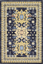 Unique Loom Taftan Collection Border Geometric Tribal Inspired Design Area Rug (6' 0 x 9' 0 Rectangular, Navy Blue/ Gold)