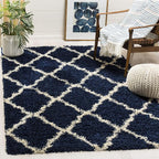 SAFAVIEH Dallas Shag Collection Area Rug - 6' x 9', Navy & Ivory, Trellis Design, Non-Shedding & Easy Care, 1.5-inch Thick Ideal for High Traffic Areas in Living Room, Bedroom (SGD257N)