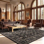 Area Rug Non Slip Machine Washable Ultra Soft Living Room/Bedroom/Kitchen/Outdoor/Classroom Black Gold, 10'×14'