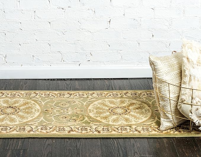 Unique Loom Versailles Collection Traditional Classic Medallion Floral Motif Area Rug (2' 2 x 6' 0 Runner, Green/ Ivory)