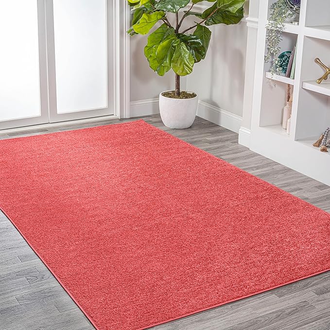 Eyely UES100E-14 Supersoft Haze Solid Low-Pile Indoor Area Rug, Coastal, Bohemian, Minimalist, Classic, Casual for Bedroom,Kitchen,Living Room,Non Shedding,Easy-Washing, Red, 10 X 14