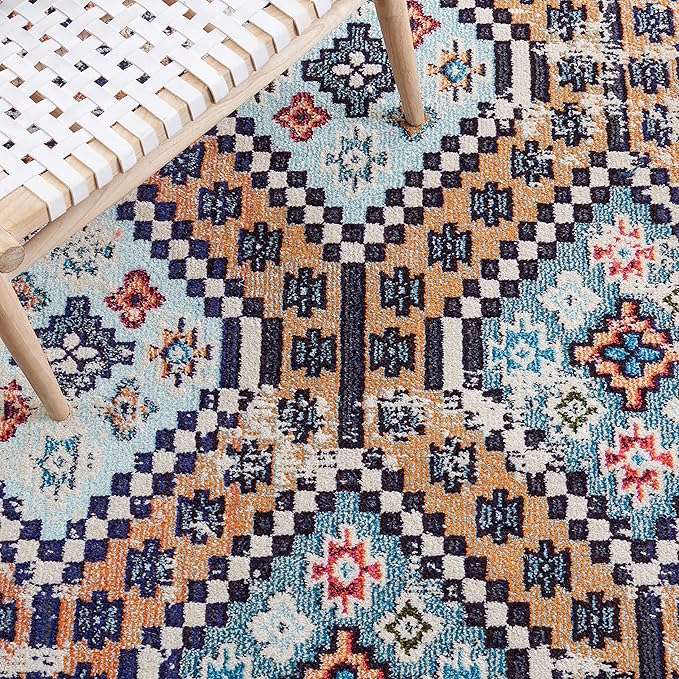 SAFAVIEH Area Rug 8x10 - Madison Collection - Large - Orange & Beige, Boho Diamond Distressed Design, Non-Shedding & Easy Cleaning, Ideal for Living Room, Bedroom, Office, Dining Space (MAD418P)