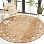 Savi Home Jute Area Rug Handwoven- 4 feet Round- Natural Beige - Rustic Vintage Beige Braided Reversible Rug- Eco Friendly Rugs for Farmhouse, Bedroom, Kitchen, Living Room