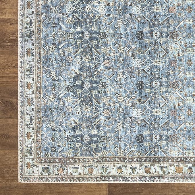 Bloom Rugs Washable Non-Slip 9' x 12' Rug - Blue/Beige Traditional Area Rug for Living Room, Bedroom, Dining Room, and Kitchen - Exact Size: 9' x 12'