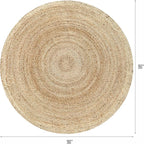 Hausattire Jute Braided Hand Woven Rug, 8 Feet Round – Natural, Boho Large Area Rugs for Bedroom, Living Room | Farmhouse Décor Kitchen Floor Rug – 8’ Round