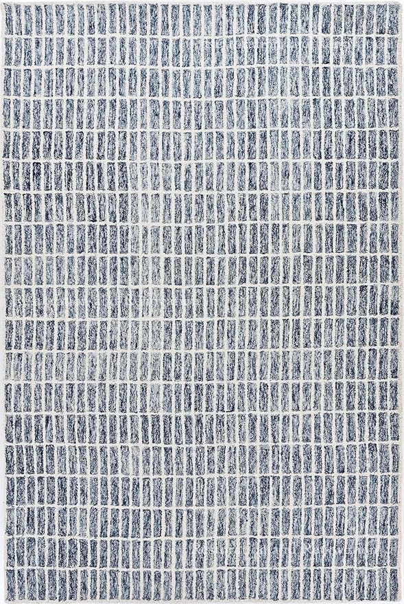 Hand-Tufted 100% Wool Area Rug – Unique Modern Geometric Grid Pattern, Soft Plush Textured Carpet for Living Room, Bedroom, Dining Room & Entryway (Denim Blue, 2.6' x 12')