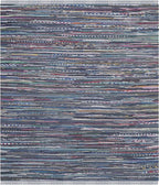 SAFAVIEH Rag Rug Collection Area Rug - 4' Square, Purple & Multi, Handmade Boho Stripe Cotton, Ideal for High Traffic Areas in Living Room, Bedroom (RAR121D)