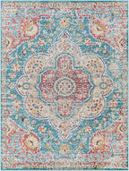 Livabliss Area Rugs - 5x7 Romaine Vintage Boho Navy Sky Blue Rose Area Rug for Living Room Bedroom - Floral Medallion Stain Resistant Carpet for Kitchen, Nursery, Office (5'3" x 7'6")