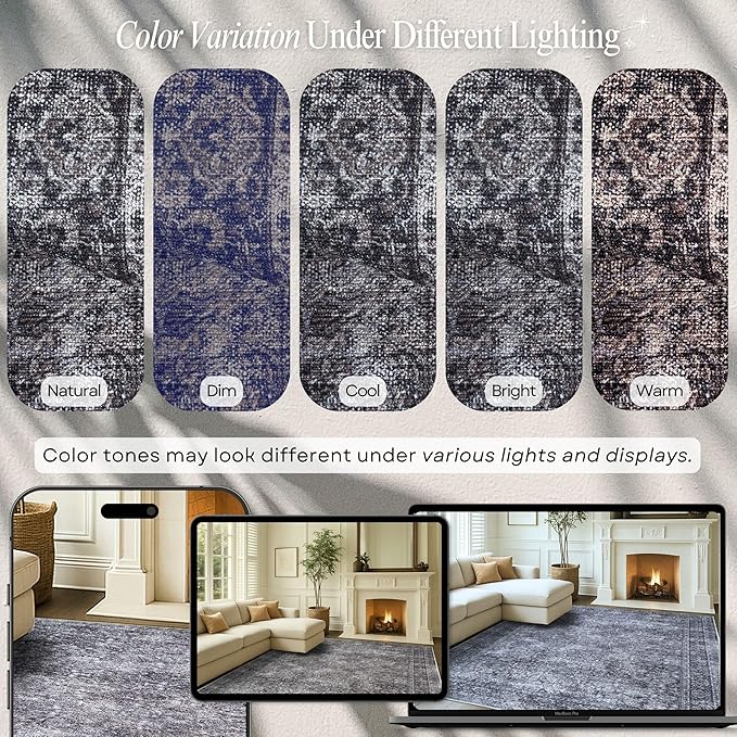 Fame Rugs Turkish Rug. Washable Vintage Oriental Antique Inspired Traditional Doormat Small Modern Area Rugs Luxury Entryway Entry Bedroom Bathroom Kitchen (396NN, 7'5 x 9'9)