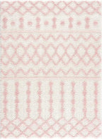 Hauteloom Tilos Moroccan Farmhouse Hallway, Entryway Shag Runner Rug - Shaggy Long Runner Rug - Trellis Pattern - High Plush Pile - Cream, Pink, Beige - 2'7" x 7'3"