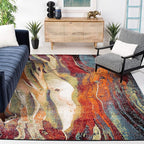 SAFAVIEH Glacier Collection Area Rug - 5'3" Square, Red & Green, Modern Abstract Design, Non-Shedding & Easy Care, Ideal for High Traffic Areas in Living Room, Bedroom (GLA126Q)