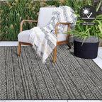 FH Home Flat Woven Outdoor Rug - Waterproof, Easy to Clean, Stain Resistant - Premium Polypropylene Yarn - Striped Boho - Patio, Porch, Deck, Balcony - Amman - Charcoal - 5ft 2in x 7ft 6in
