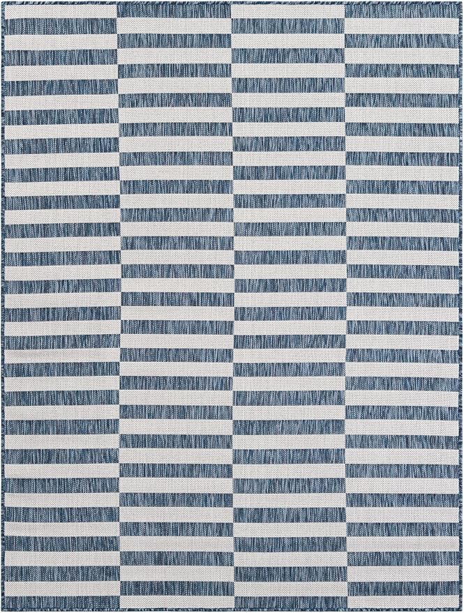 Unique Loom Outdoor Striped Collection Area Rug - Striped (5' 3" x 7' 1" Rectangle Blue/Ivory)