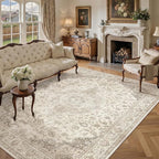 HUGEAR Area Rug 6x9 Vintage Brown Machine Washable Living Room Rugs Thin Neutral Floral Vacuumable Low Pile Carpet Bedroom Office Dining Room Laundry Room Non Slip Soft Lightweight