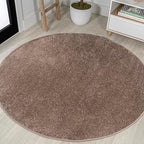 Eyely UES100J-6R Supersoft Haze Solid Low-Pile Indoor Area Rug, Coastal, Bohemian, Minimalist, Classic, Casual for Bedroom,Kitchen,Living Room,Non Shedding,Easy-Washing, Brown, 6' Round
